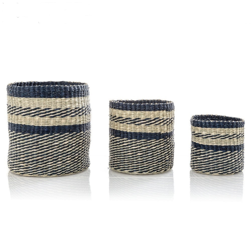 Wicker Storage Baskets Set of 3 - Natural and Navy