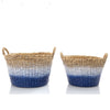 Wicker Storage Baskets Set of 2 - Blue and Natural