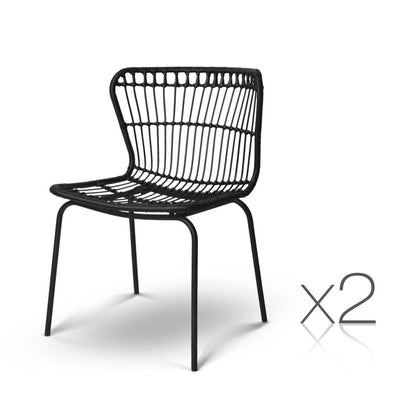 Set of 2 Rattan Dining Chairs - Black