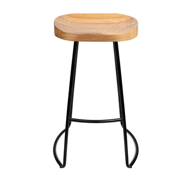 Tractor Seat Barstools with Natural Wooden Seat  - Set of 2