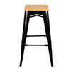 Set of 2 Steel Kitchen Bar Stools Bamboo Seat 76cm - Black