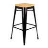 Set of 2 Steel Kitchen Bar Stools Bamboo Seat 76cm - Black