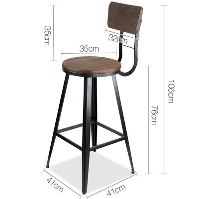 Industrial Bar Stool with Backrest 76cm