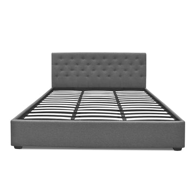 Gas Lift Fabric Headboard Bed Frame Grey - King