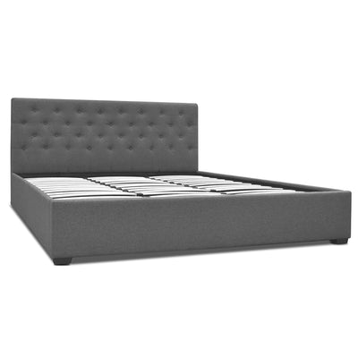 Gas Lift Fabric Headboard Bed Frame Grey - King