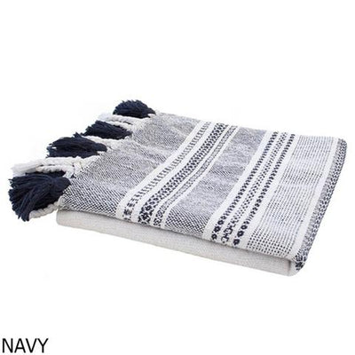 Bambury Cotton Throw with Tassels - Grey, Green or Blue