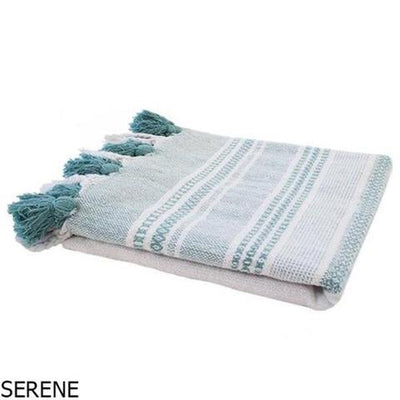 Bambury Cotton Throw with Tassels - Grey, Green or Blue