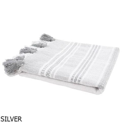 Bambury Cotton Throw with Tassels - Grey, Green or Blue