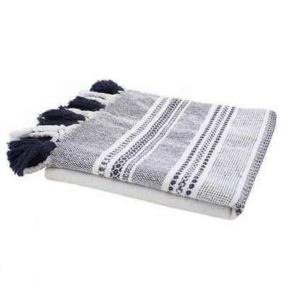 Bambury Cotton Throw with Tassels - Grey, Green or Blue