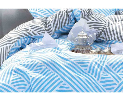 Blue Grey Zig Zag Reversible Quilt Cover Set