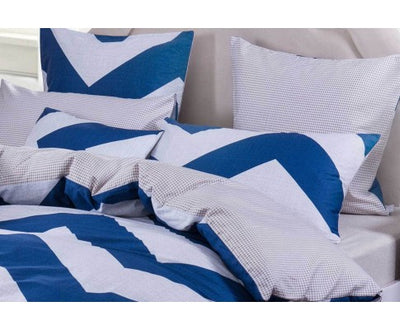 Blue Wide Zig Zag Pattern Cotton Quilt Cover Set