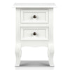 Vintage Style Bedside Side Table with 2 Drawers - White