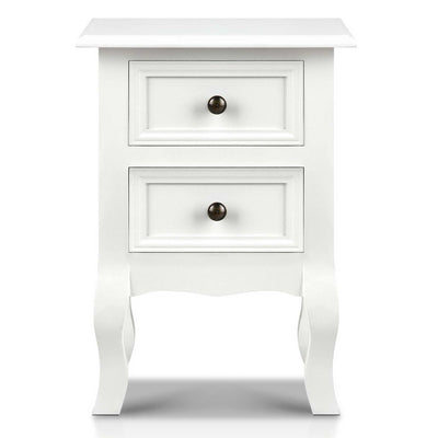 Vintage Style Bedside Side Table with 2 Drawers - White