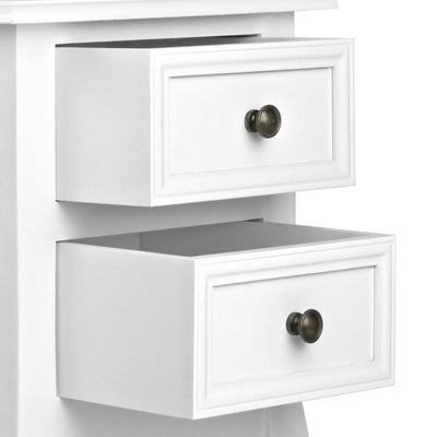 Vintage Style Bedside Side Table with 2 Drawers - White