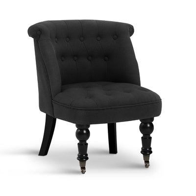 French Provincial Lorraine Accent Chair Linen Fabric Black