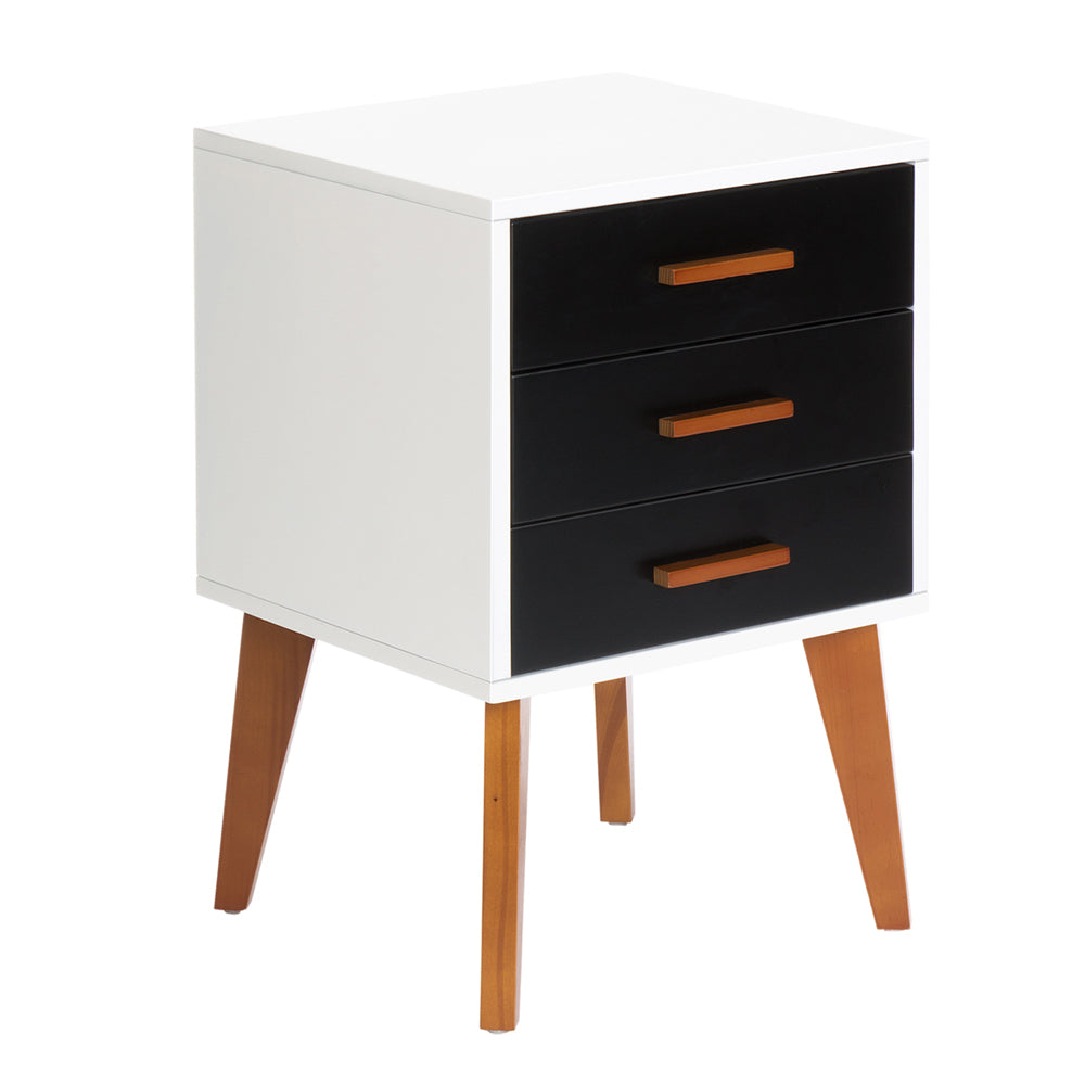 Bedside Table Matt Black & White with Wooden Legs