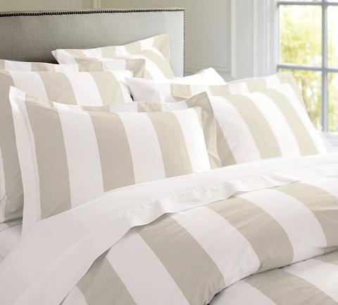 Oxford Stripe Queen Quilt Cover - Grey, Blue or Taupe