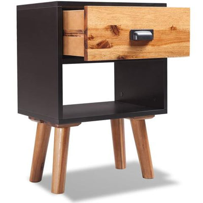 Acacia Wood & Black Bedside Tables - Set of 2