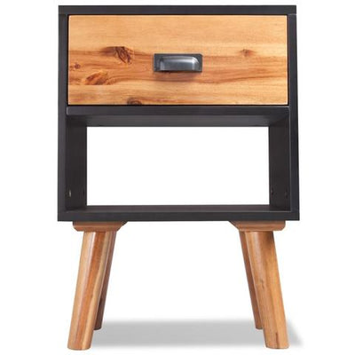 Acacia Wood & Black Bedside Tables - Set of 2