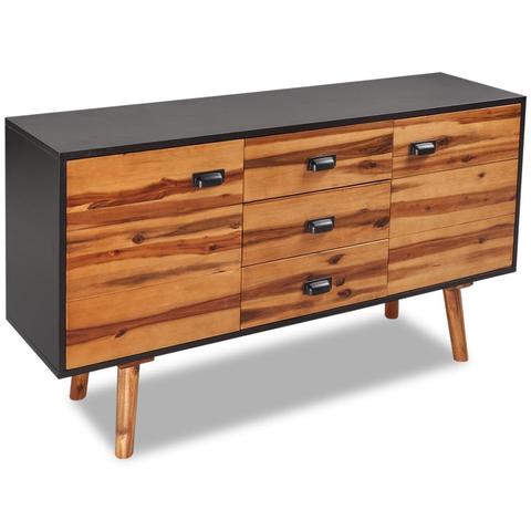 Acacia Wood & Black Sideboard with 3 Drawers & 2 Cupboards