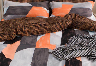 Orange and Black Geometric Queen Quilt Cover Set