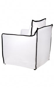 Hamptons Linen Slipcover Armchair White with Black Piping