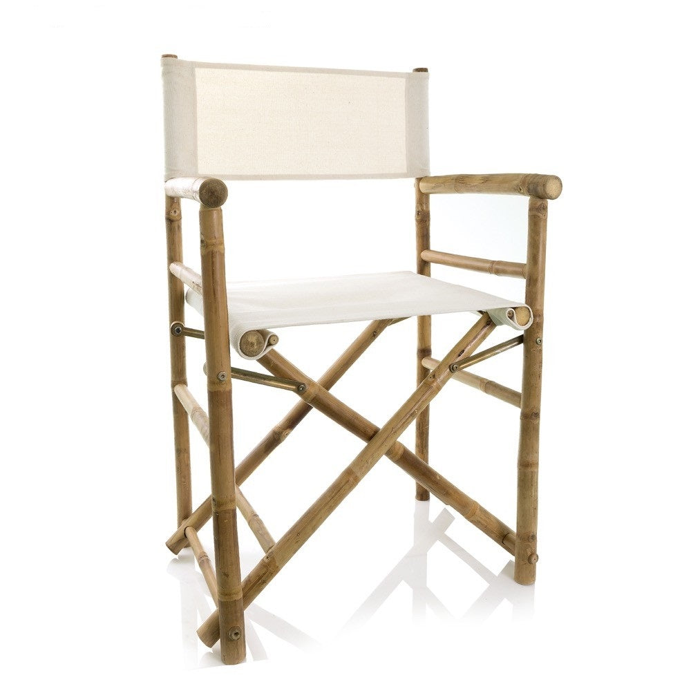 Director Chair in White Canvas & Rattan