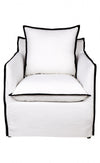 Hamptons Linen Slipcover Armchair White with Black Piping