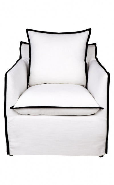 Hamptons Linen Slipcover Armchair White with Black Piping