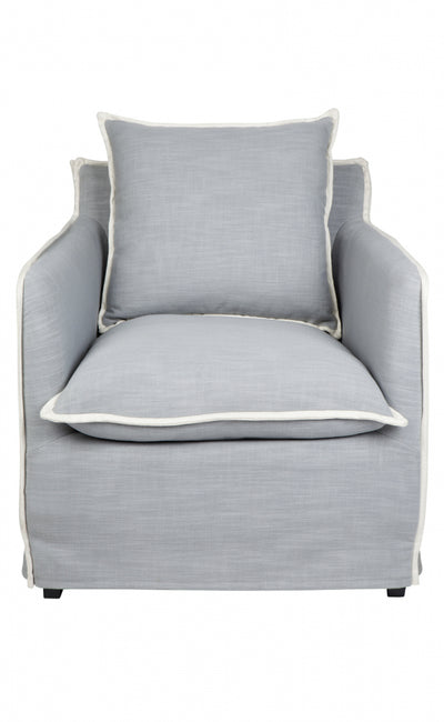 Hamptons Linen Slipcover Armchair Grey with White Piping