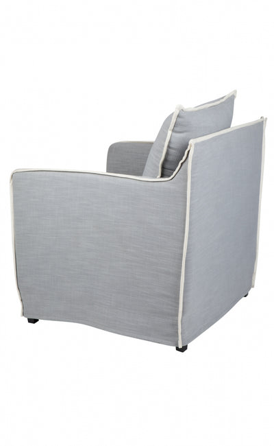 Hamptons Linen Slipcover Armchair Grey with White Piping