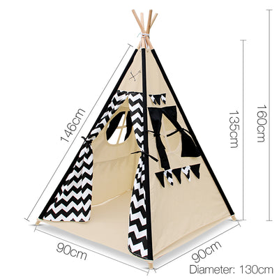 4 Poles Teepee Tent with Storage Bag - Black