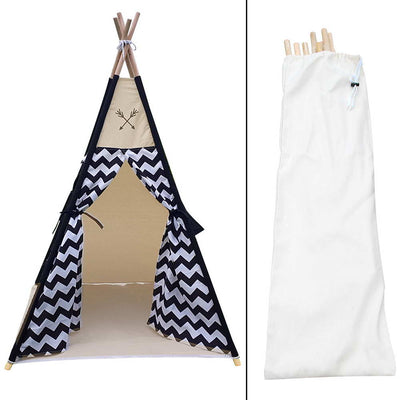 4 Poles Teepee Tent with Storage Bag - Black