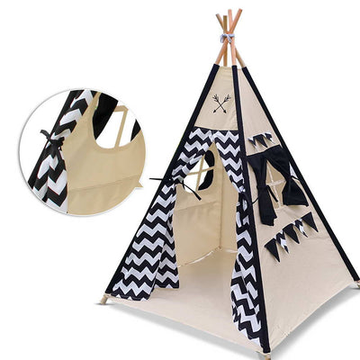 4 Poles Teepee Tent with Storage Bag - Black